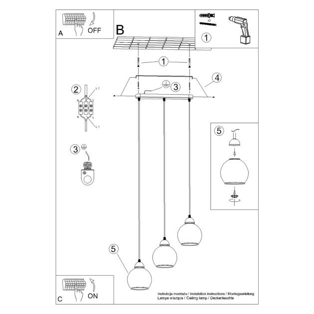 Lampe pendante Orana 3 noir
