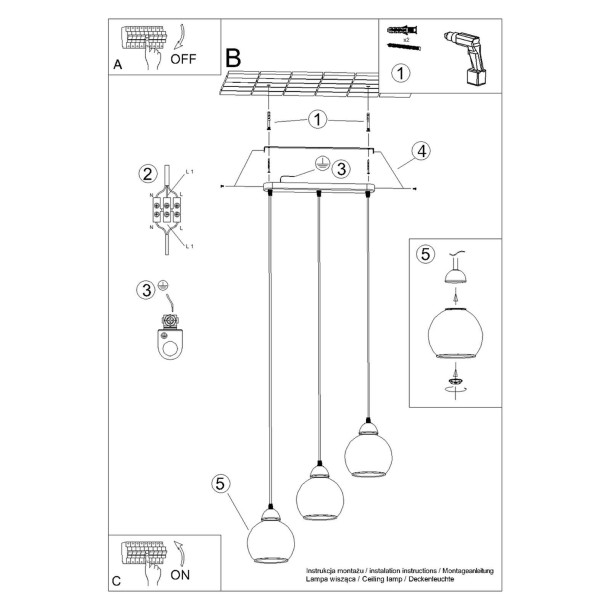 Lampe pendante Orana 3 noir