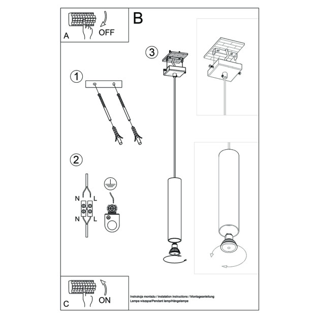 Lampe suspendue Noraaena 1 or poli