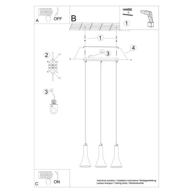 Lampe suspendue Lumiaon 3L béton
