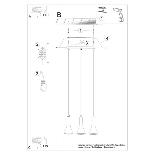 Lampe suspendue Lumiaon 3L béton