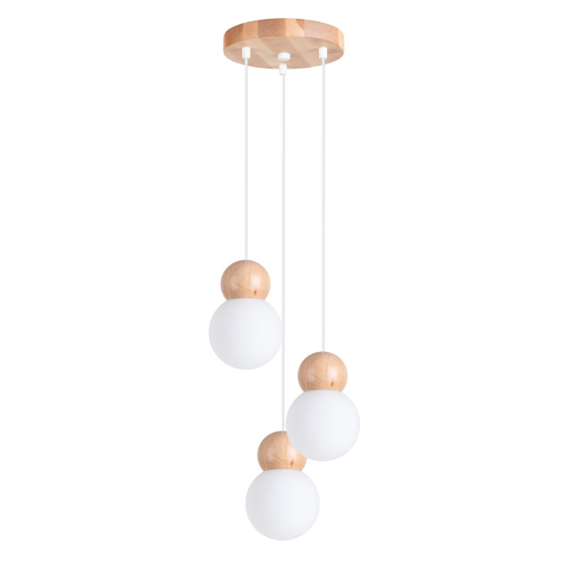 Lampe suspendue Luxeyon 3P blanc/bois naturel