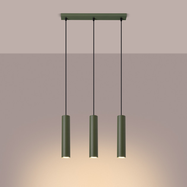 Lampe suspendue Noraaena 3L vert olive
