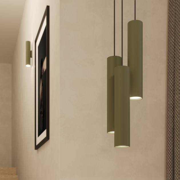 Lampe suspendue Noraaena 3L vert olive