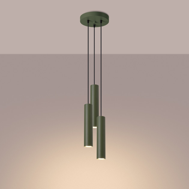 Lampe pendante Noraaena 3P vert olive