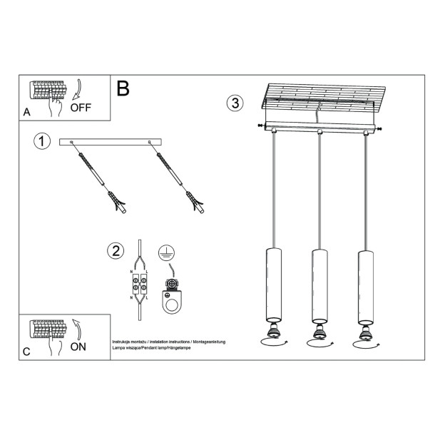 Lampe suspendue Noraaena 3L rouge ocre