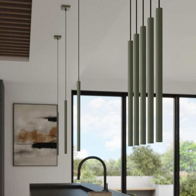 Lampe pendante Noraaeen 3 vert olive