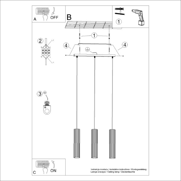 Lampe suspendue Elaen 3L vert olive
