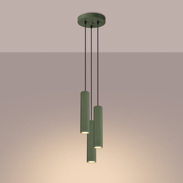 Lampe suspendue Elaen 3P vert olive