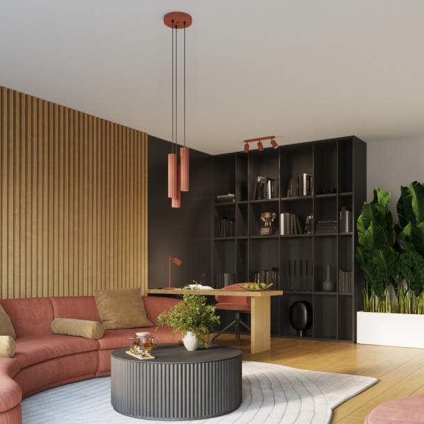 Lampe suspendue Elaen 3P rouge ocre