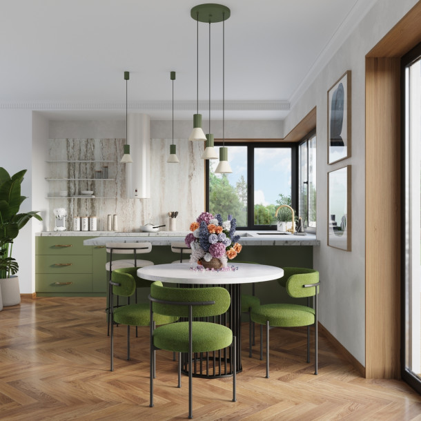 Lampe suspendue ESTRIA 3P beige/vert olive
