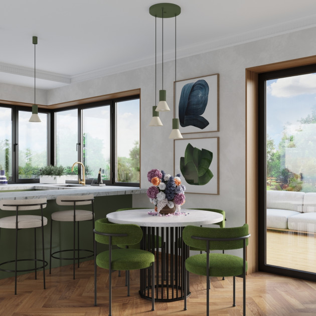 Lampe suspendue ESTRIA 3P beige/vert olive