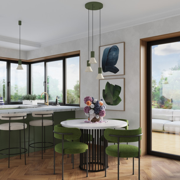 Lampe suspendue ESTRIA 3P beige/vert olive