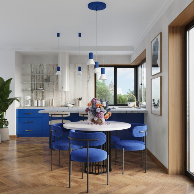 Lampe suspendue ESTRIA 1 blanc/ultramarine