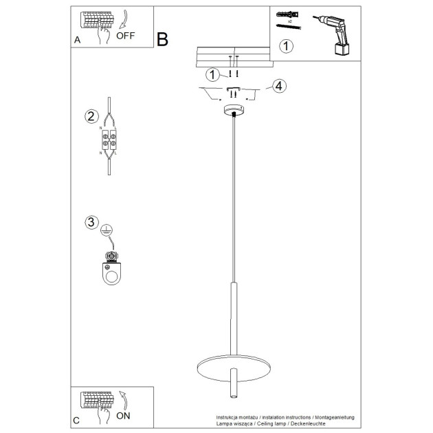 Lampe suspendue FELTRO 1 noir/jaune